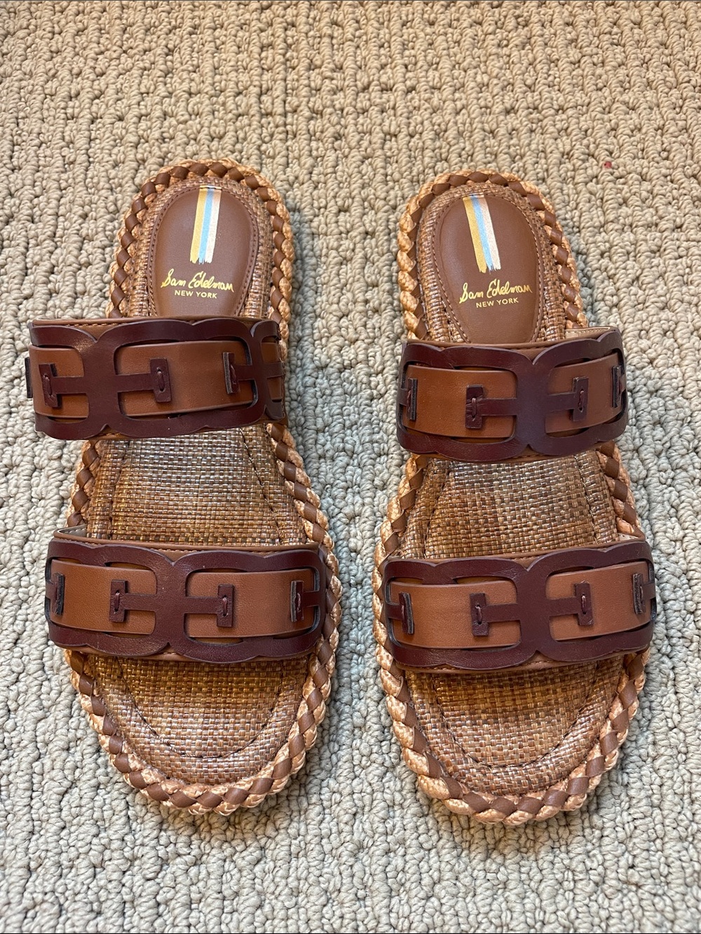 Sam Edelman Cognac Braided Double-Strap Slide Sandals